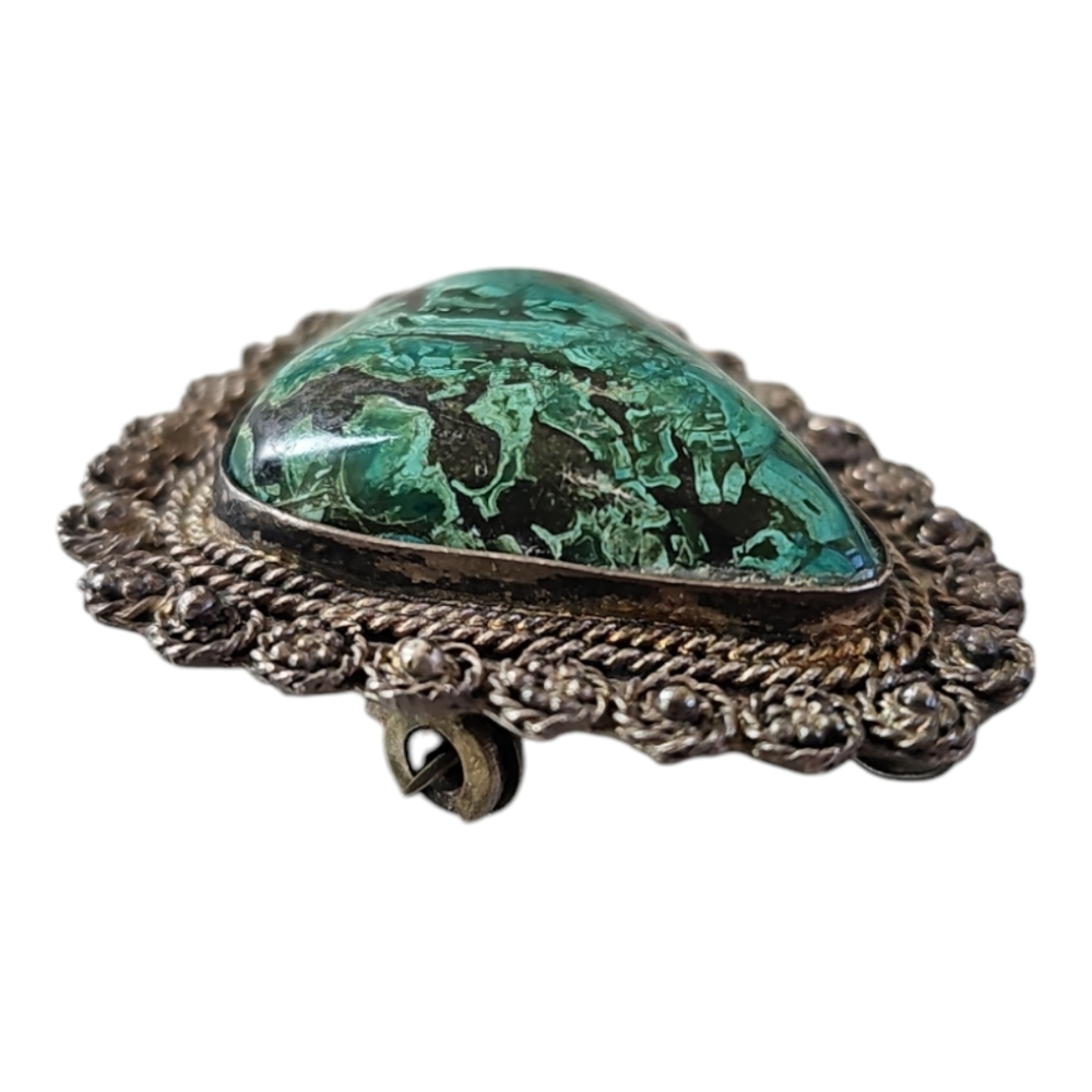 Vintage 925 Silver Eilat King Solomon's Stone Teardrop Brooch Pendant Signed - Picture 3 of 10